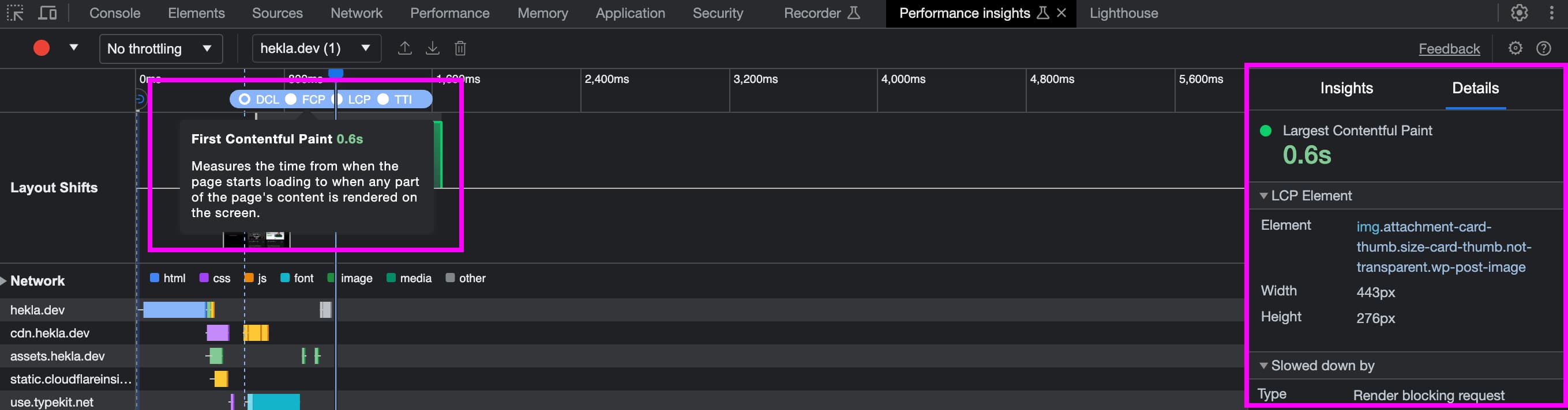 LCP info shown in the Performance Insights tab of Dev Tools
